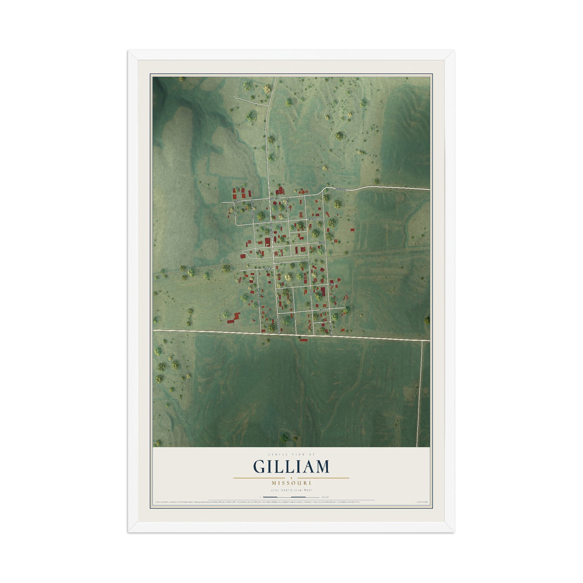 Map of Gilliam, Missouri, 12 x 18 inch print in a white wood frame