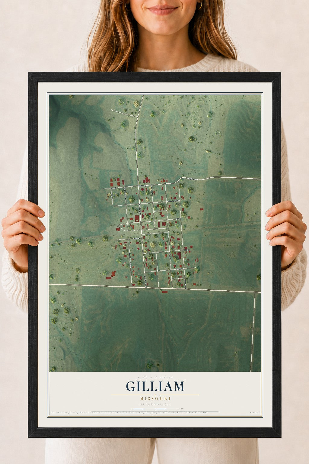 Map of Gilliam, Missouri, 18 x 24 inch print in a black wood frame