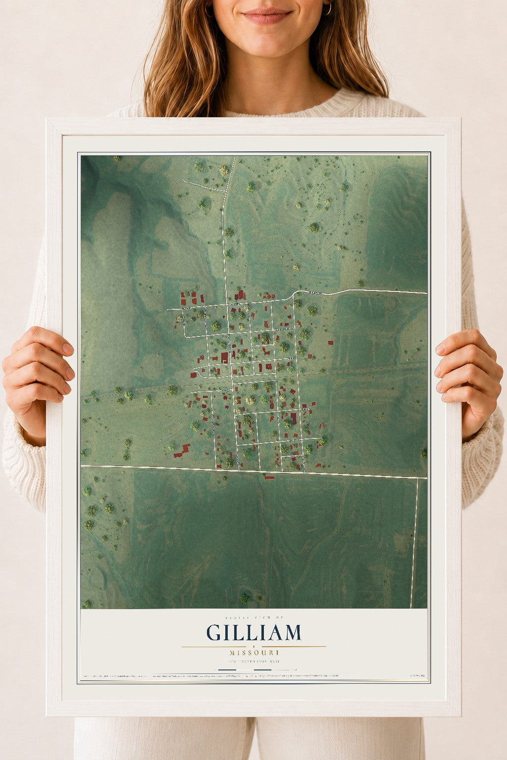 Map of Gilliam, Missouri, 18 x 24 inch print in a white wood frame