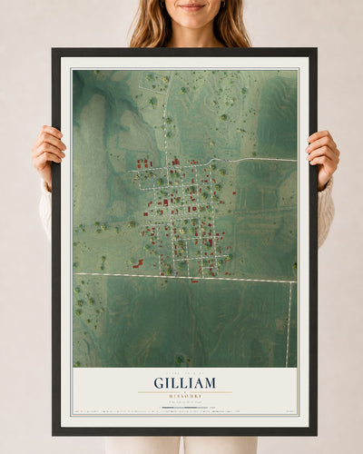 Map of Gilliam, Missouri, 24 x 36 inch print in a black wood frame