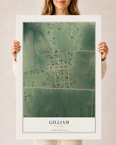 Map of Gilliam, Missouri, 24 x 36 inch print in a white wood frame