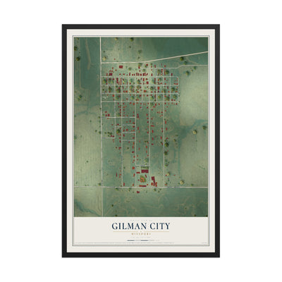 Map of Gilman City, Missouri, 12 x 18 inch print in a black wood frame