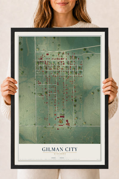 Map of Gilman City, Missouri, 18 x 24 inch print in a black wood frame