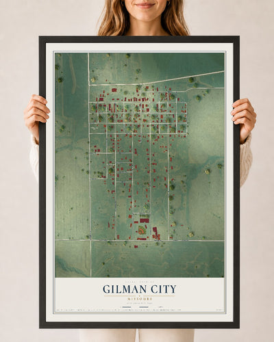 Map of Gilman City, Missouri, 24 x 36 inch print in a black wood frame