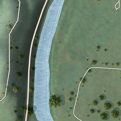 Close-up of the map of Ginger Blue, Missouri print showing street and building detail