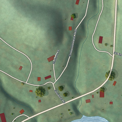 Second close-up of the map of Ginger Blue, Missouri print showing more streets and buildings