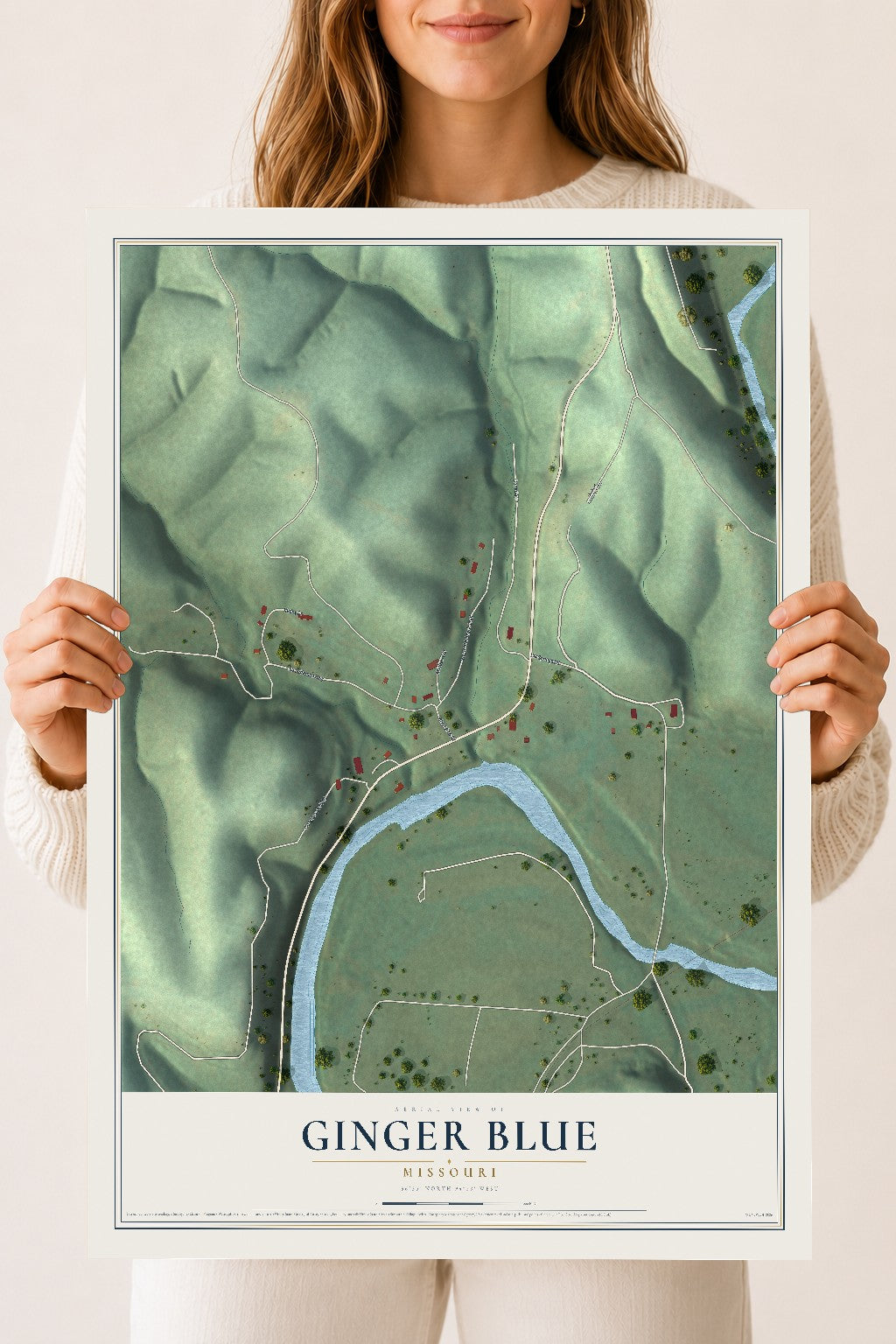Map of Ginger Blue, Missouri, 18 x 24 inch unframed archival matte print