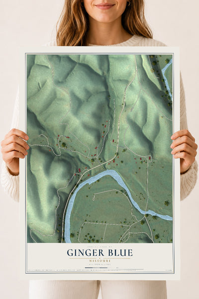 Map of Ginger Blue, Missouri, 18 x 24 inch unframed archival matte print