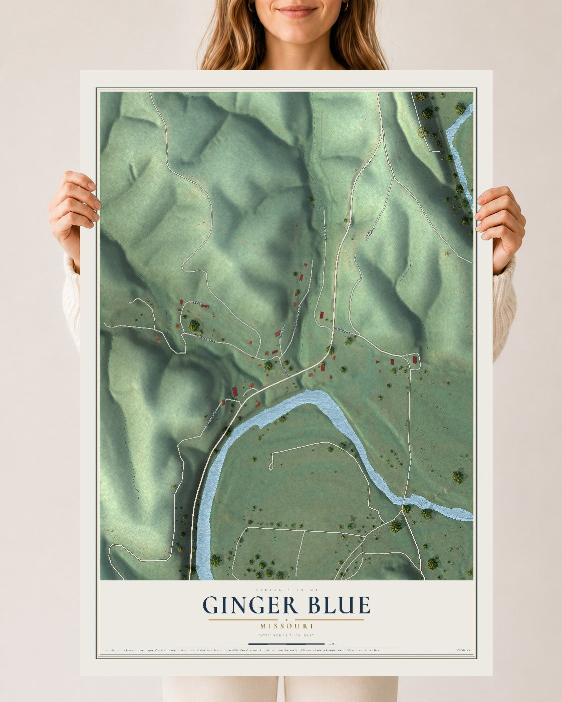 Map of Ginger Blue, Missouri, 24 x 36 inch unframed archival matte print