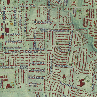 Close-up of the map of Gladstone, Missouri print showing street and building detail