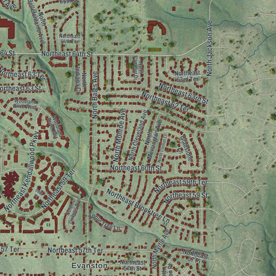 Second close-up of the map of Gladstone, Missouri print showing more streets and buildings