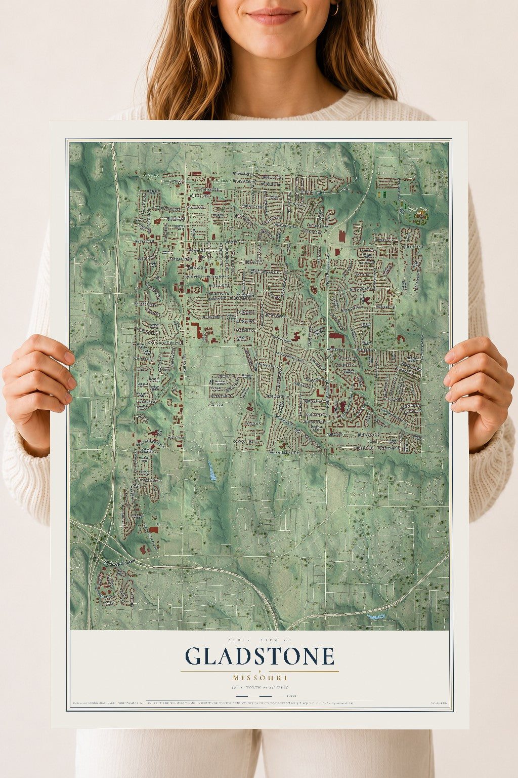 Map of Gladstone, Missouri, 18 x 24 inch unframed archival matte print