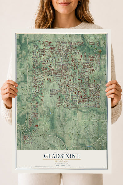 Map of Gladstone, Missouri, 18 x 24 inch unframed archival matte print