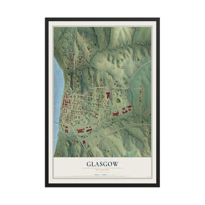Map of Glasgow, Missouri, 12 x 18 inch print in a black wood frame