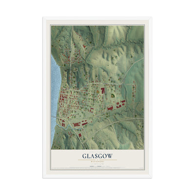 Map of Glasgow, Missouri, 12 x 18 inch print in a white wood frame