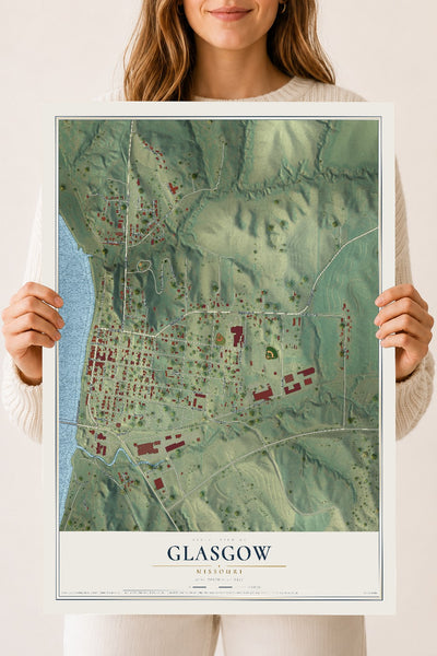 Map of Glasgow, Missouri, 18 x 24 inch unframed archival matte print