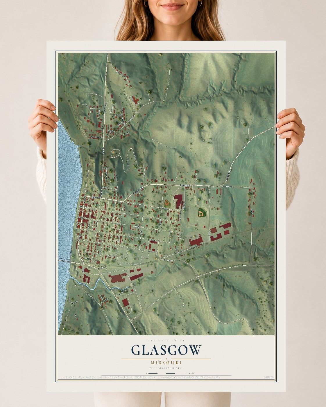 Map of Glasgow, Missouri, 24 x 36 inch unframed archival matte print