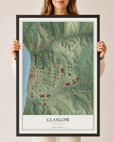 Map of Glasgow, Missouri, 24 x 36 inch print in a black wood frame