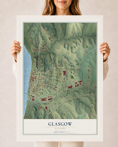 Map of Glasgow, Missouri, 24 x 36 inch print in a white wood frame