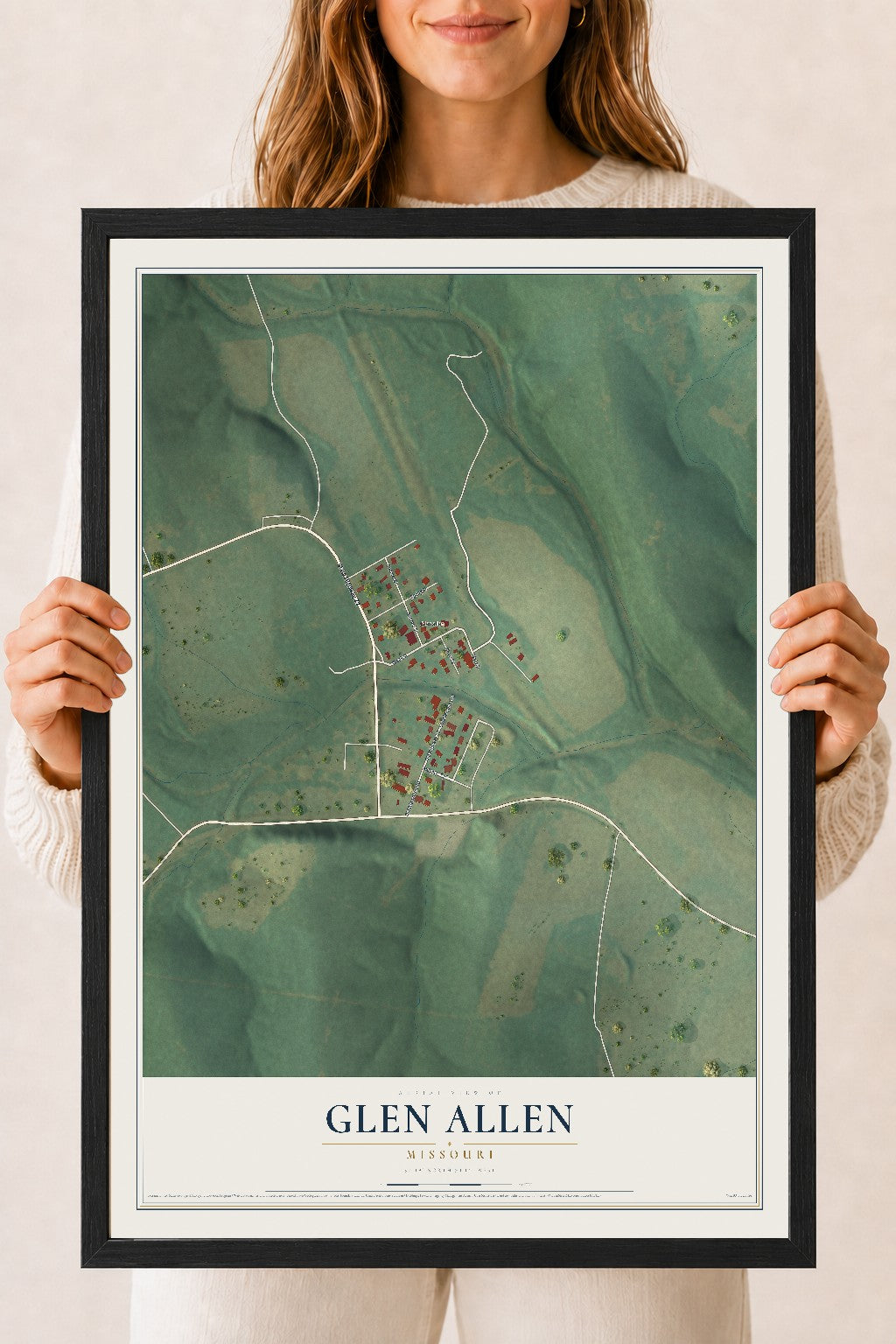 Map of Glen Allen, Missouri, 18 x 24 inch print in a black wood frame