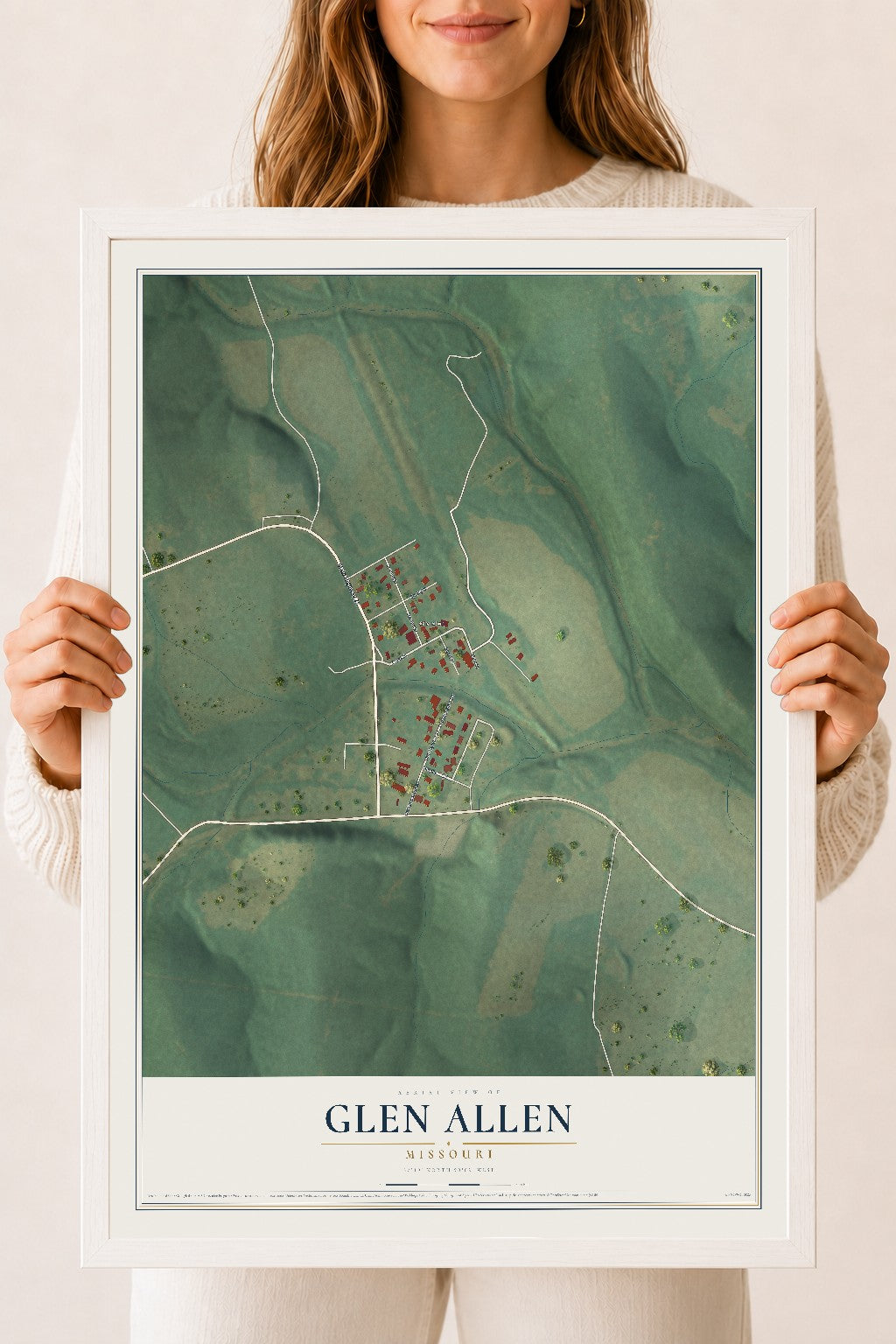 Map of Glen Allen, Missouri, 18 x 24 inch print in a white wood frame
