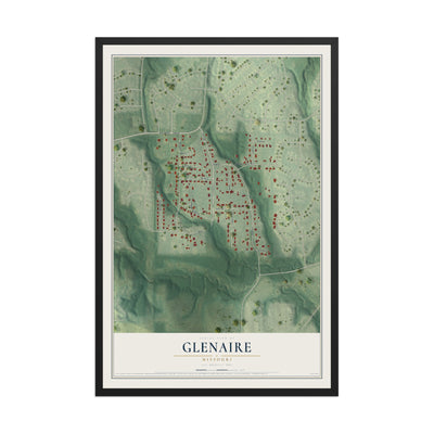 Map of Glenaire, Missouri, 12 x 18 inch print in a black wood frame