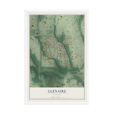 Map of Glenaire, Missouri, 12 x 18 inch print in a white wood frame