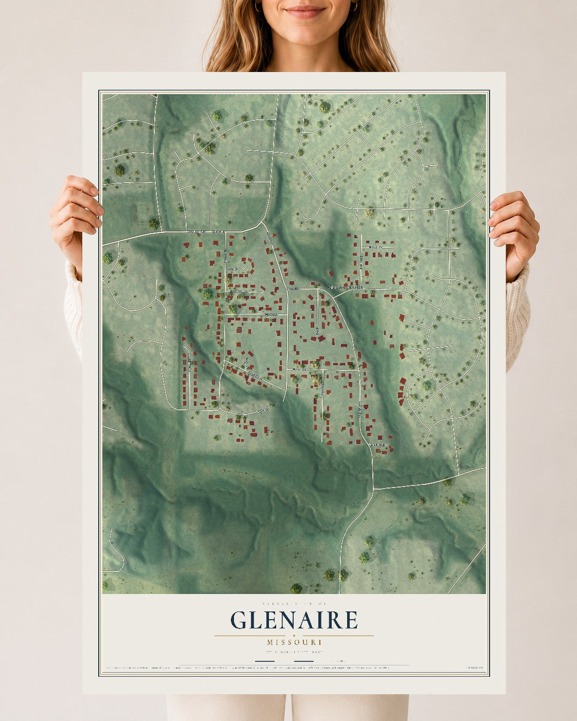 Map of Glenaire, Missouri, 24 x 36 inch unframed archival matte print