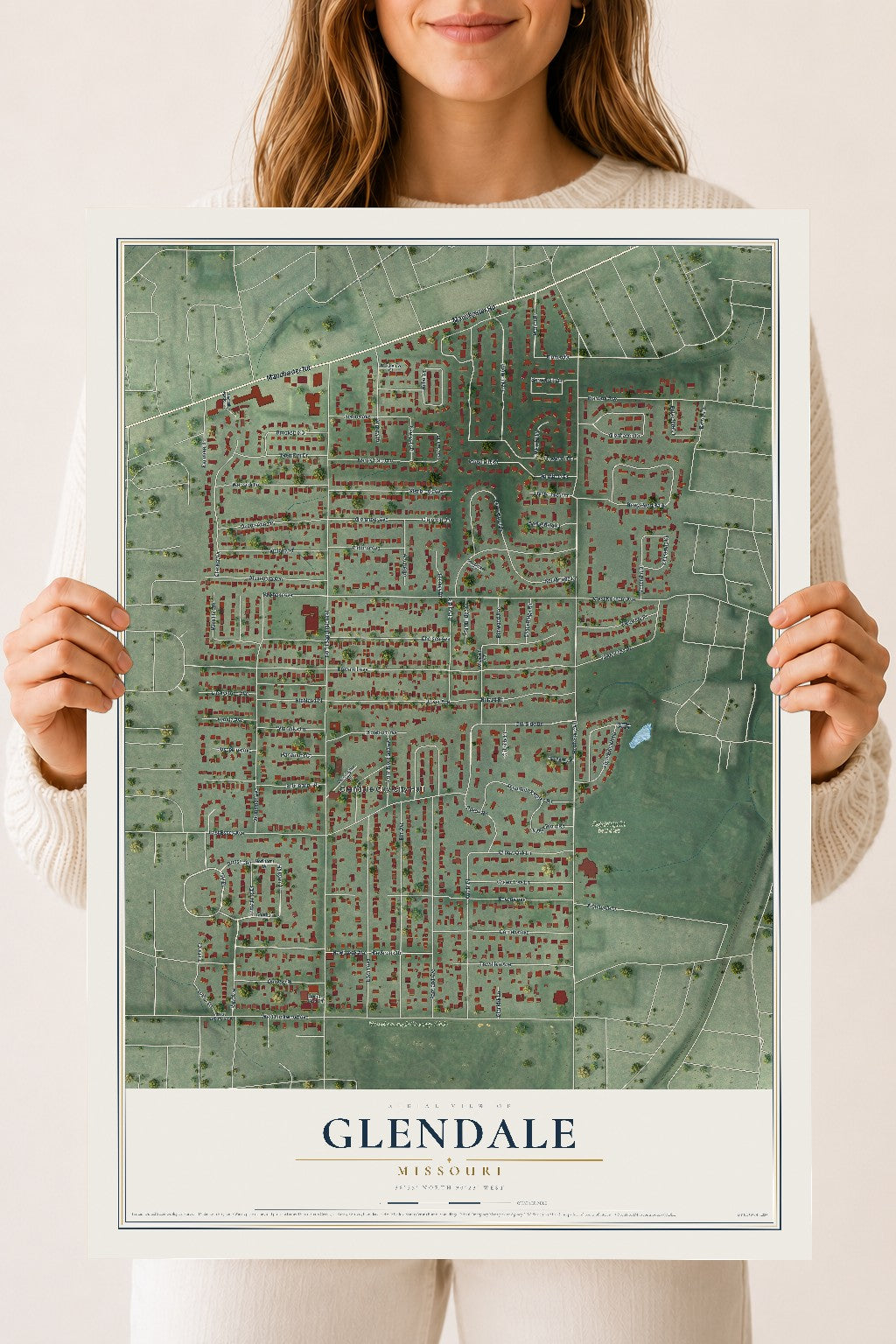 Map of Glendale, Missouri, 18 x 24 inch unframed archival matte print