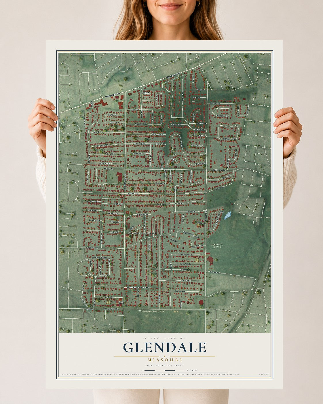 Map of Glendale, Missouri, 24 x 36 inch unframed archival matte print
