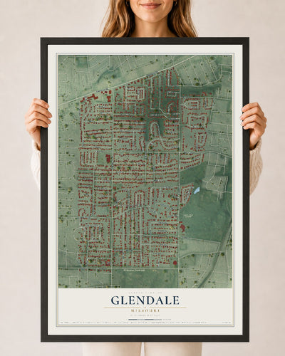 Map of Glendale, Missouri, 24 x 36 inch print in a black wood frame
