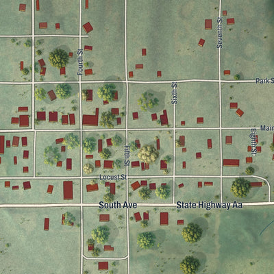 Close-up of the map of Glenwood, Missouri print showing street and building detail