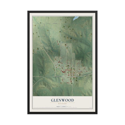 Map of Glenwood, Missouri, 12 x 18 inch print in a black wood frame