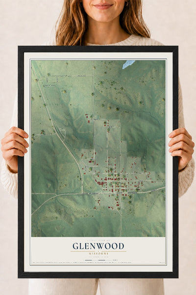 Map of Glenwood, Missouri, 18 x 24 inch print in a black wood frame