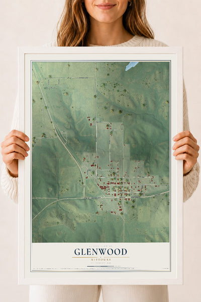 Map of Glenwood, Missouri, 18 x 24 inch print in a white wood frame