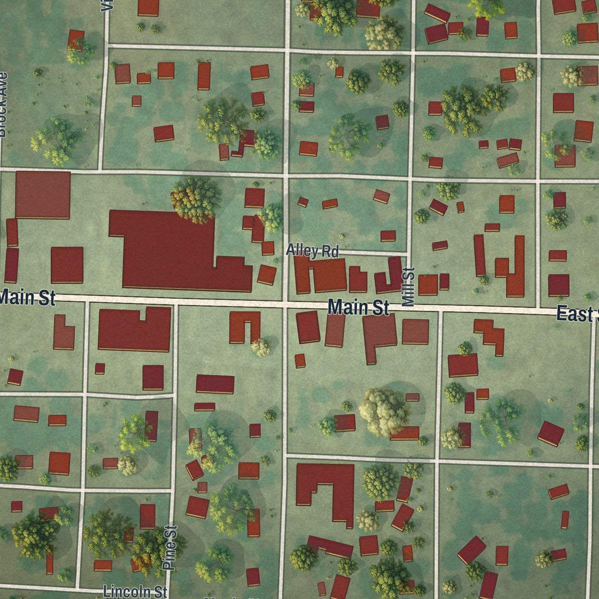 Close-up of the map of Golden City, Missouri print showing street and building detail