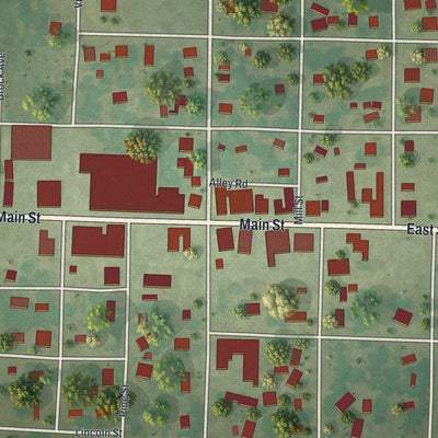 Close-up of the map of Golden City, Missouri print showing street and building detail