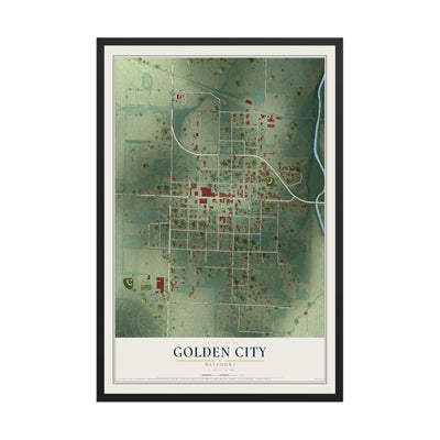 Map of Golden City, Missouri, 12 x 18 inch print in a black wood frame