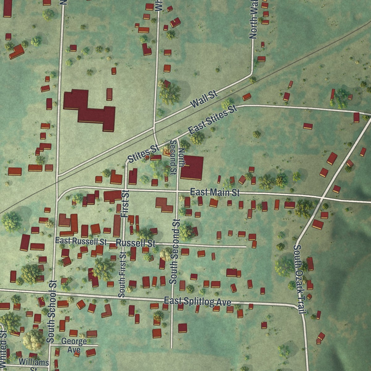 Close-up of the map of Goodman, Missouri print showing street and building detail