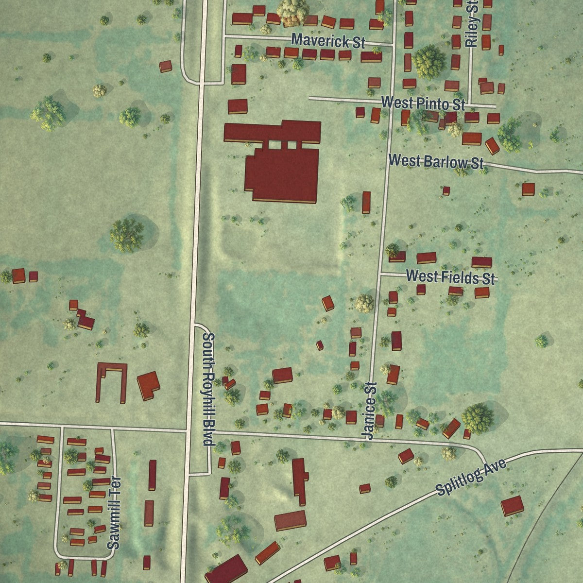 Second close-up of the map of Goodman, Missouri print showing more streets and buildings