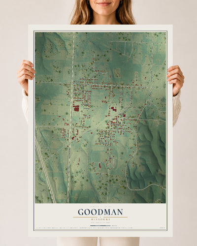 Map of Goodman, Missouri, 24 x 36 inch unframed archival matte print