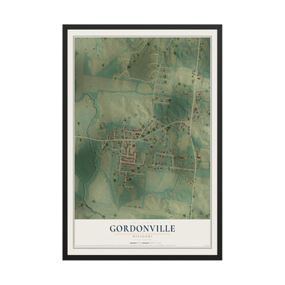 Map of Gordonville, Missouri, 12 x 18 inch print in a black wood frame