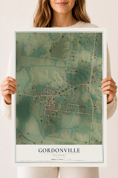 Map of Gordonville, Missouri, 18 x 24 inch unframed archival matte print