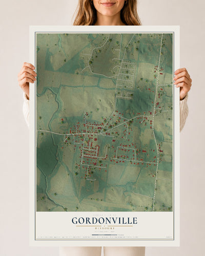 Map of Gordonville, Missouri, 24 x 36 inch unframed archival matte print