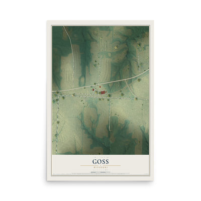 Map of Goss, Missouri, 12 x 18 inch unframed archival matte print