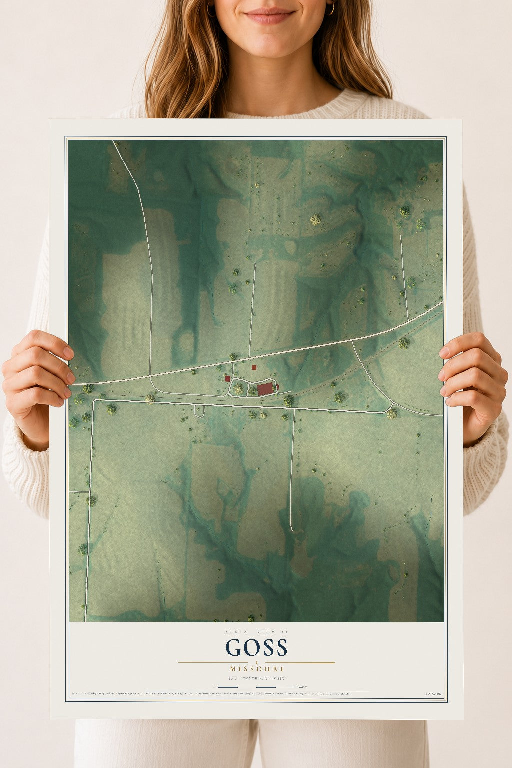 Map of Goss, Missouri, 18 x 24 inch unframed archival matte print