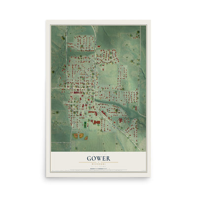 Map of Gower, Missouri, 12 x 18 inch unframed archival matte print