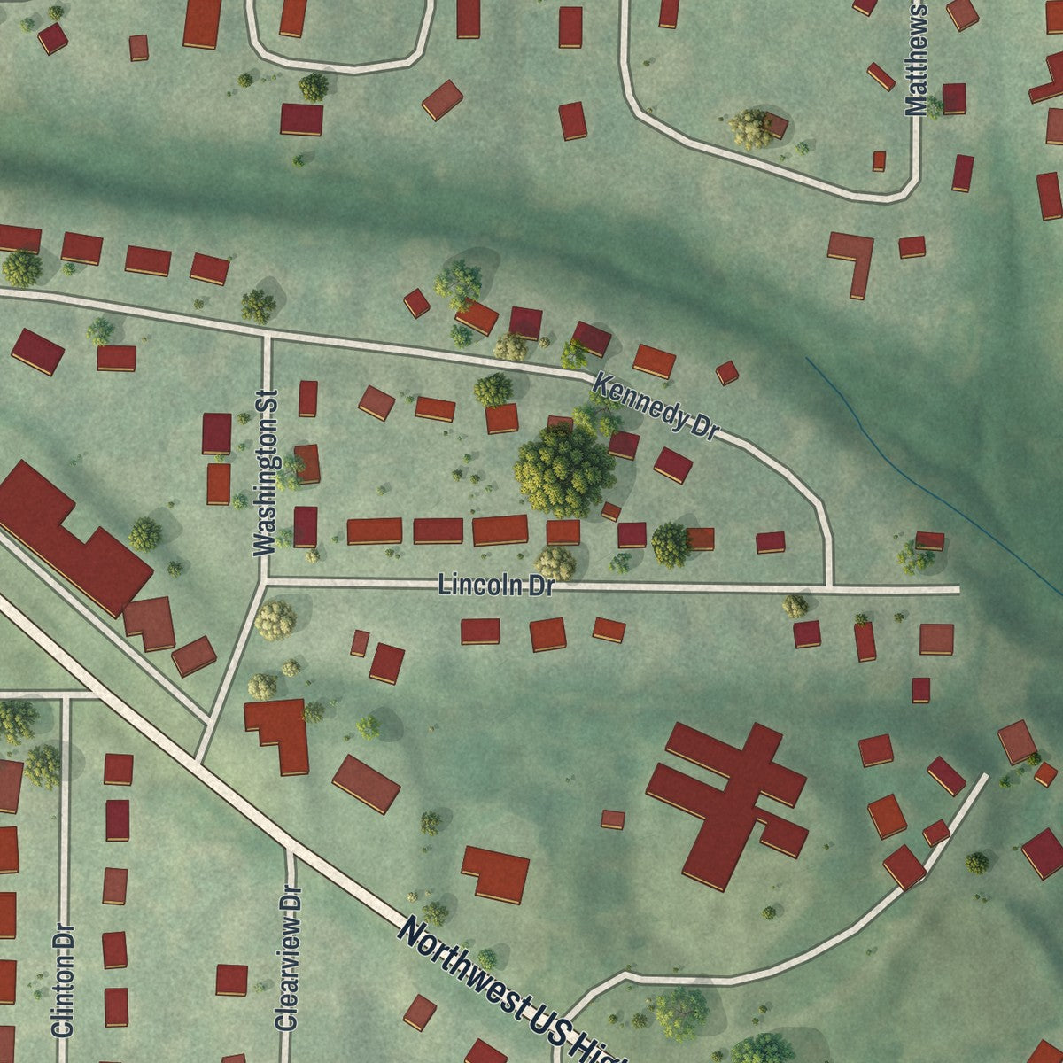 Second close-up of the map of Gower, Missouri print showing more streets and buildings