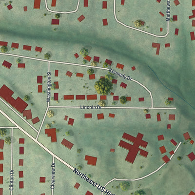 Second close-up of the map of Gower, Missouri print showing more streets and buildings