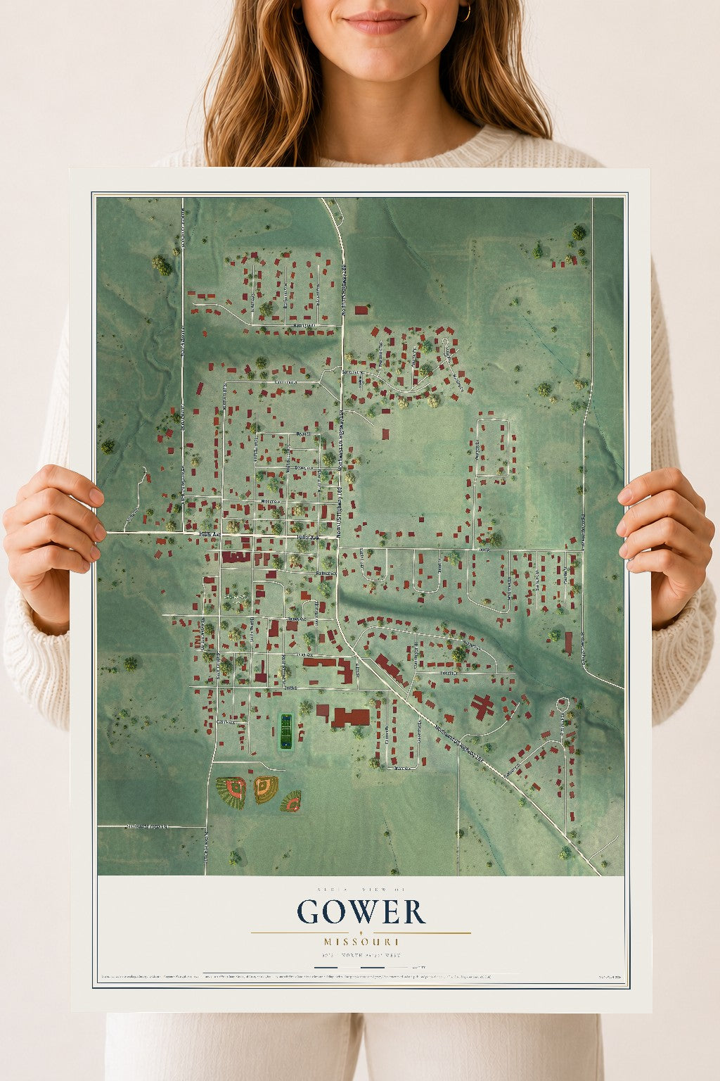 Map of Gower, Missouri, 18 x 24 inch unframed archival matte print